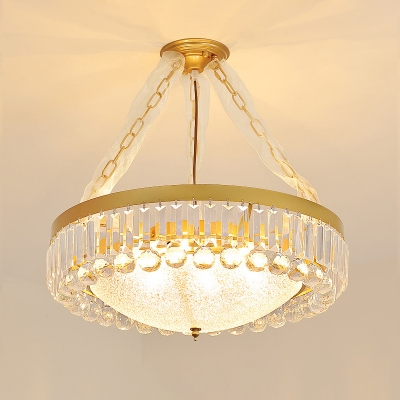 Water Glass Bowl Chandelier Pendant Vintage Dinette Ceiling Lamp with Crystal Accent