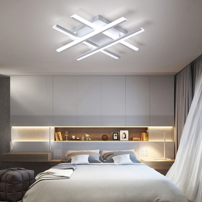 White Criss-Cross LED Ceiling Light Fixture Contemporary Acrylic Flush Mount Lighting