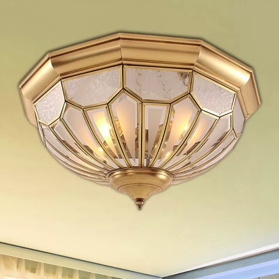 3/4/6 Lights Frosted Glass Flush Mount Lighting Fixture Traditional Gold Faceted Living Room Close to Ceiling Light, 18