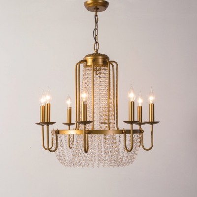 Antiqued Gold Pendant Lamp Traditional Metal Candle Chandelier with Octagon Crystal Drape