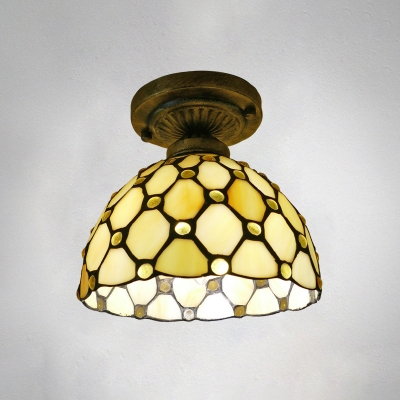 Baroque Small Semi Flush Mount Lamp Single Hand Rolled Art Glass Ceiling Flush Light