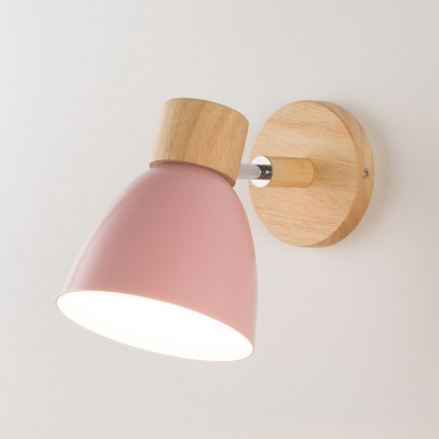 Bell Kids Bedside Wall Reading Light Metal 1 Head Adjustable Macaron Sconce with Wood Accents