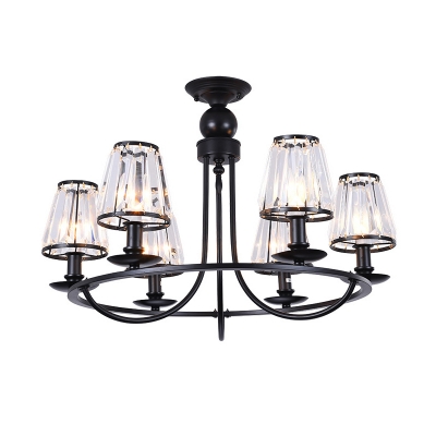 Classic Conical Chandelier Clear Crystal Prism Suspension Pendant Light in Black