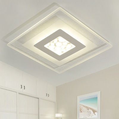 Clear Square LED Flush Mount Modern Acrylic Ceiling Lighting with Pebble Pattern