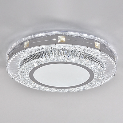 Crystal-Encrusted Round Flush Ceiling Light Simplicity Stainless Steel LED Flush Mounted Lamp