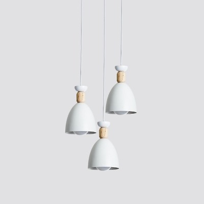 Cup Shaped Dining Room Pendulum Light Metal 3 Lights Minimalist Cluster Pendant in White
