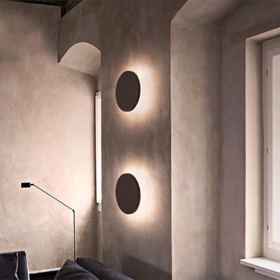 Disc Shaped Bedroom LED Wall Lighting Cement Modern Style Sconce Light Fixture in Grey
