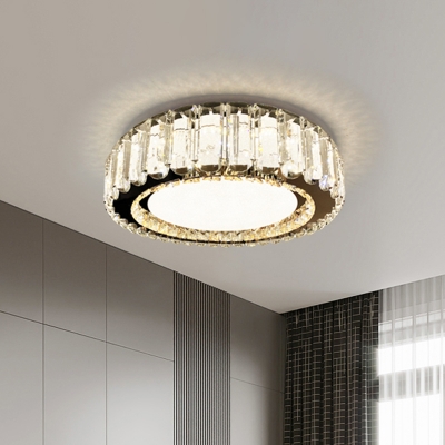 Drum Shaped Bedroom LED Flush Mount Lamp Crystal Simple Ceiling Light in Stainless Steel