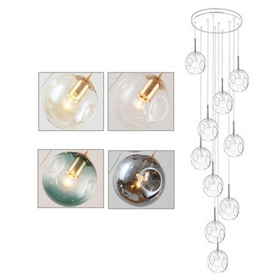Inverted Cup Shaped Kitchen Pendant Lamp Dimpled-Glass Contemporary Multi Light Ceiling Light