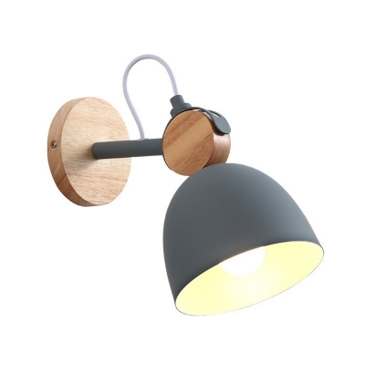 Metal Bell Shaped Reading Lamp Macaron 1-Light Wall Mount Light with Wood Swivel