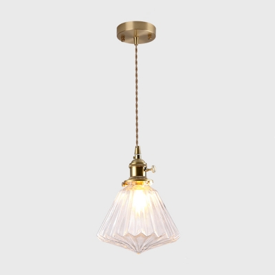 Nordic Geometric Hanging Light Kit 1-Bulb Textured Glass Ceiling Pendant in Gold