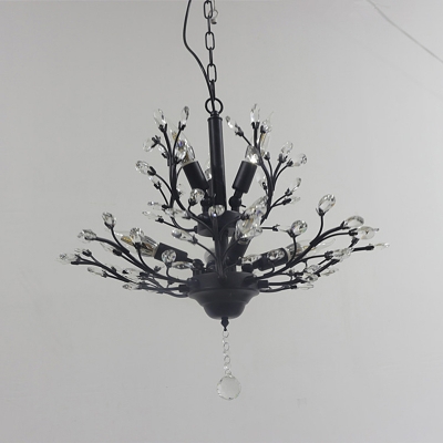 Retro Candle Ceiling Chandelier Cut-Crystal Suspension Lighting with Tree Branch Design