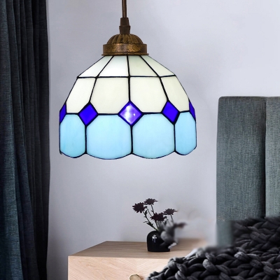Scalloped Stained Glass Ceiling Light Rustic 1 Bulb Suspension Pendant Light for Tearoom