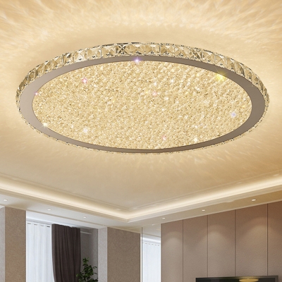 Simplicity Disc Shaped LED Flush Light Crystal Living Room Flush Mount Ceiling Fixture in Stainless Steel