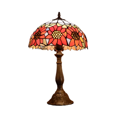 Traditional Dome Shaped Table Light 1 Bulb Tiffany Glass Nightstand Lamp in Orange