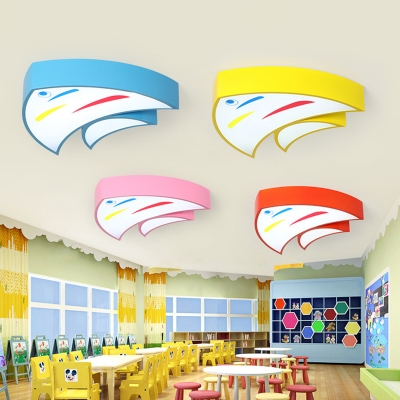 Triangle Fish Shaped LED Ceiling Light Childrens Metallic Classroom Flush Mount Lighting Fixture