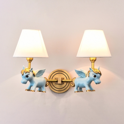 Unicorn Kids Bedside Wall Sconce Light Resin 1 Head Cartoon Wall Lamp with Empire Shade