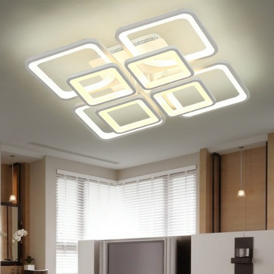 White Multi-Square LED Semi Flush Mount Modernism Acrylic Close to Ceiling Light