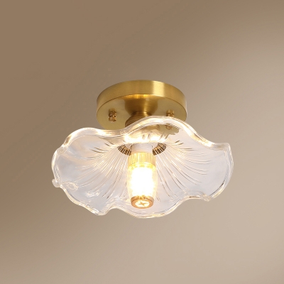 1 Bulb Semi Flush Light Rustic Shaded Clear Glass Ceiling Flush Mount in Gold for Corridor