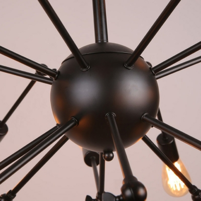 Black Spider Pendant Lighting Industrial Style Iron 20 Bulbs Bedroom Ceiling Chandelier