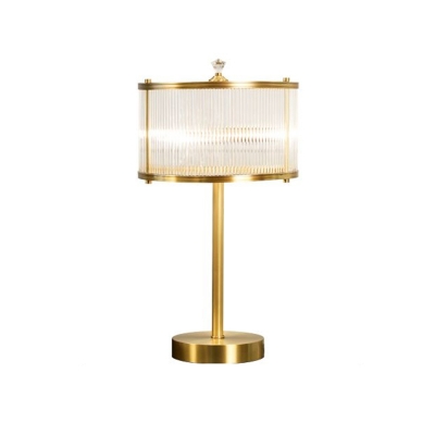 Brass Drum Table Lighting Minimalism Clear Glass Rod Single Bedroom Table Lighting