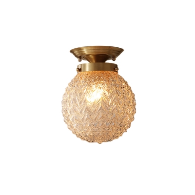 Brass Finish Single-Bulb Ceiling Light Country K9 Crystal Glass Pipecone Shaped Flush Mount Lamp for Aisle
