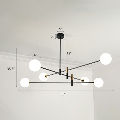 Cream Glass Globe Shade LED Suspension Light Nordic Style Black Chandelier Lighting