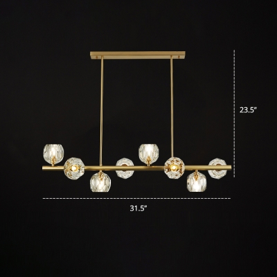 Cut-Crystal Dome Island Light Minimalistic 8-Head Gold Finish Hanging Light Fixture