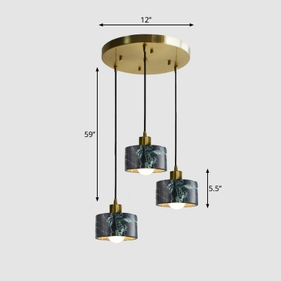 Cylindrical Bedside Pendant Lamp Marble Single-Bulb Postmodern Ceiling Light Fixture