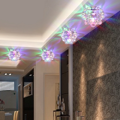 Decorative Lotus Ceiling Lighting Clear Crystal Entryway LED Flush Mount Light Fixture