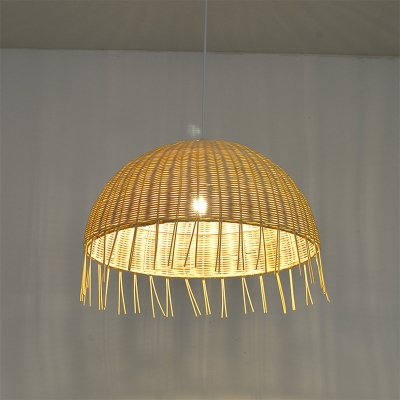 Dome Shade Rattan Ceiling Light Nordic Style 1 Bulb Wood Hanging Lamp for Restaurant