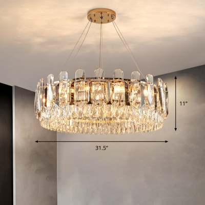 Drum Living Room Suspension Lighting Crystal Modern Style Chandelier Light Fixture