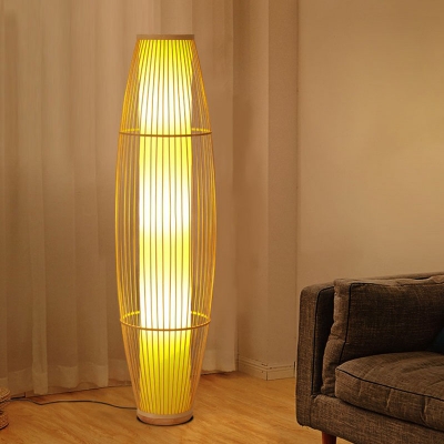 Elliptical Floor Standing Light Chinese Bamboo 1-Bulb Wood Floor Lighting for Living Room