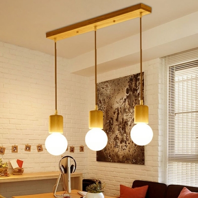 Exposed Bulb Design Hanging Lamp Nordic Wooden 3-Light Cluster Pendant for Dining Room