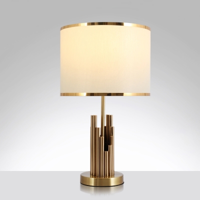 Fabric Drum Table Lighting Minimalism 1-Light Living Room Nightstand Lamp in Brass