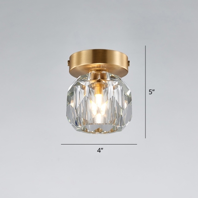 Faceted Ball Shaped Ceiling Light Simplicity 1-Head Golden Semi Flush Mount for Aisle