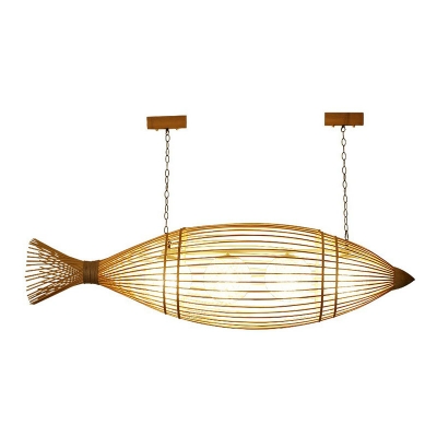 Fish Restaurant Chandelier Bamboo Rustic Hanging Light Fixture with Ball Shade Inside