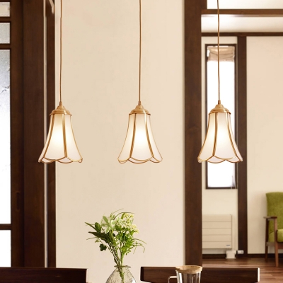 Flared Dining Room Multi Light Pendant Vintage Beveled Glass 3 Heads Brass Hanging Lighting