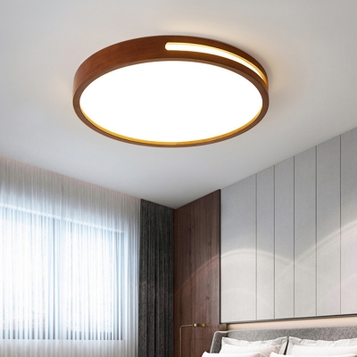 Geometrical Flush Mount Led Light Nordic Wooden Bedroom Ceiling Mount Lamp in Brown