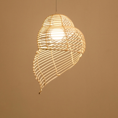 Hand-Worked Pendant Ceiling Light Rustic Bamboo 1-Head Restaurant Hanging Light in Wood