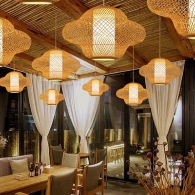 Handmade Ceiling Hanging Lantern Chinese Bamboo 1-Head Restaurant Pendant Light Kit