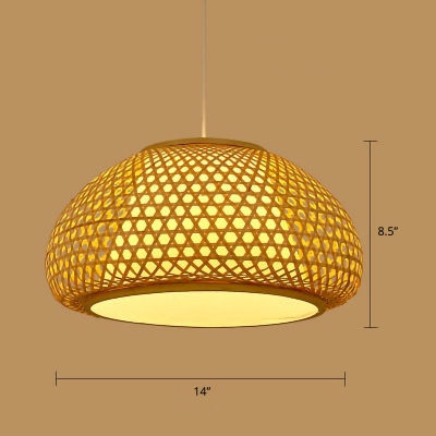 Handmade Rattan Suspension Lighting Minimalist 1 Head Wood Pendant Ceiling Light Fixture