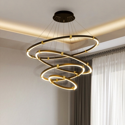 Layered Loop LED Suspension Light Nordic Style Acrylic Living Room Chandelier Light in Gold-Black