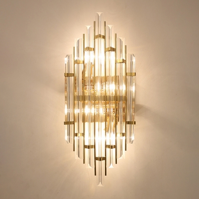 Layered Wall Mount Lighting Modern Clear Rectangular-Cut Crystals Hallway Sconce Lamp