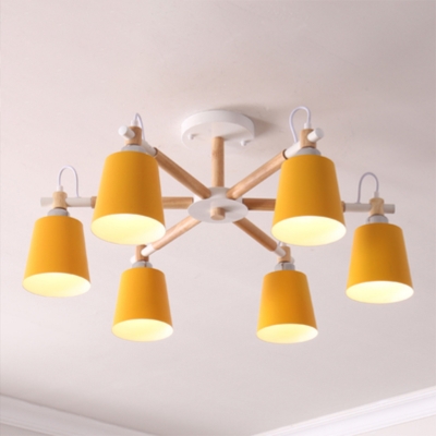 Macaron Style Horn Shaped Chandelier Light Metallic Living Room Hanging Lamp with Sputnik Design