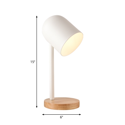 Metal Cloche Shaped Table Light Macaron 1-Light Night Lamp with Wood Base for Bedroom