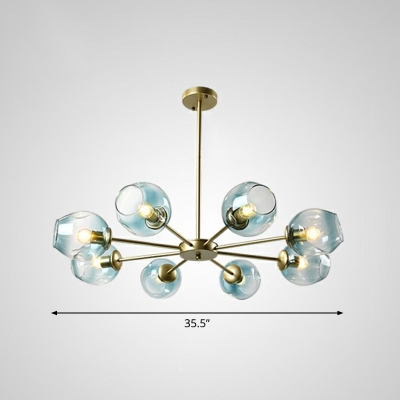 Metal Radial Chandelier Lighting Nordic Style Hanging Lamp with Glass Shade for Restaurant