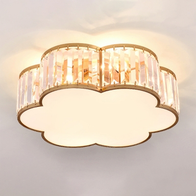 Minimalism Flower Shaped Ceiling Lamp K9 Crystal Prism Bedroom Flush Mounted Light Fixture