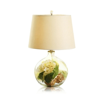 Minimalist Empire Shade Night Lamp Fabric 1-Bulb Bedroom Table Light with Sphere Blown Glass Base