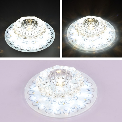 Minimalist Round Flush Mount Led Light Clear Flower Crystal Corridor Ceiling Light Fixture